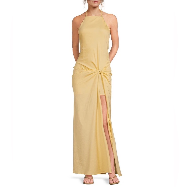 Iro Paris 40 Harmonie Halter Maxi Sleeveless Tie Front Maxi Dress Backless $485
